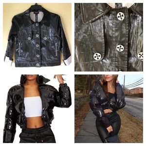 J’Envie New York Crop Black Rain Jacket 6 Linen backing